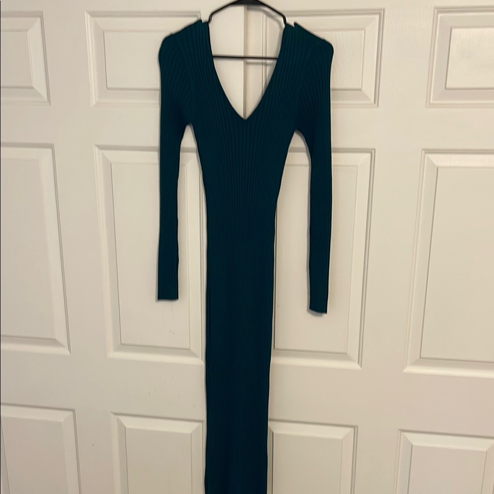 Elegant Teal Long Sleeve Dress